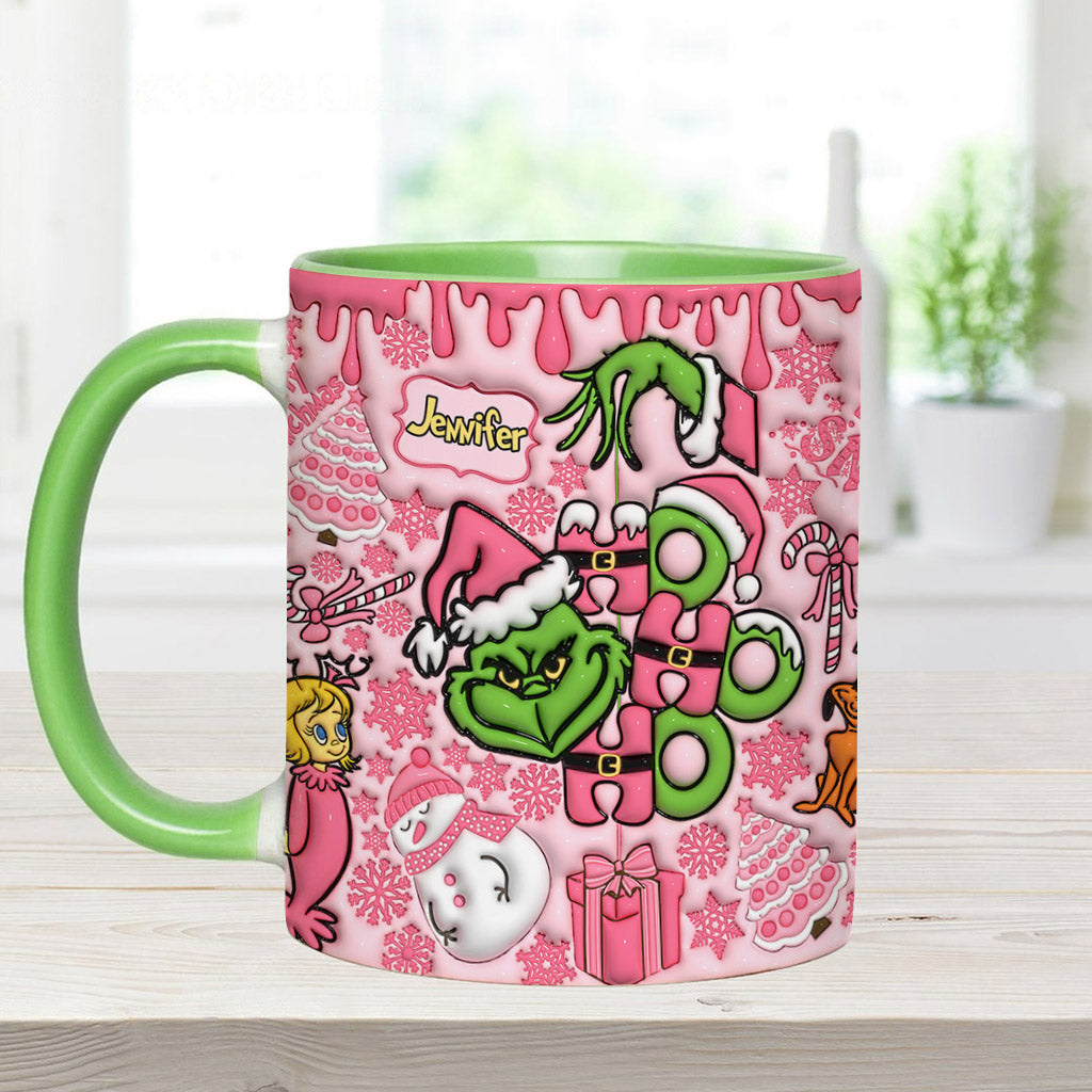 Personalized Grinch Christmas Accent Mug with Custom Name for Holiday Gifts