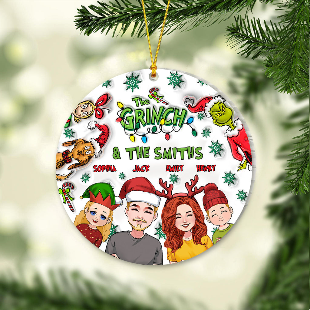Personalized Christmas Ornament Custom Family Names Grinch Design