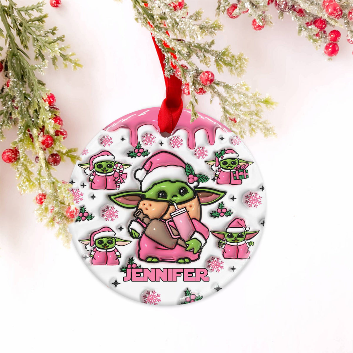 Personalized Ceramic Circle Ornament Cute Child Gift for Christmas