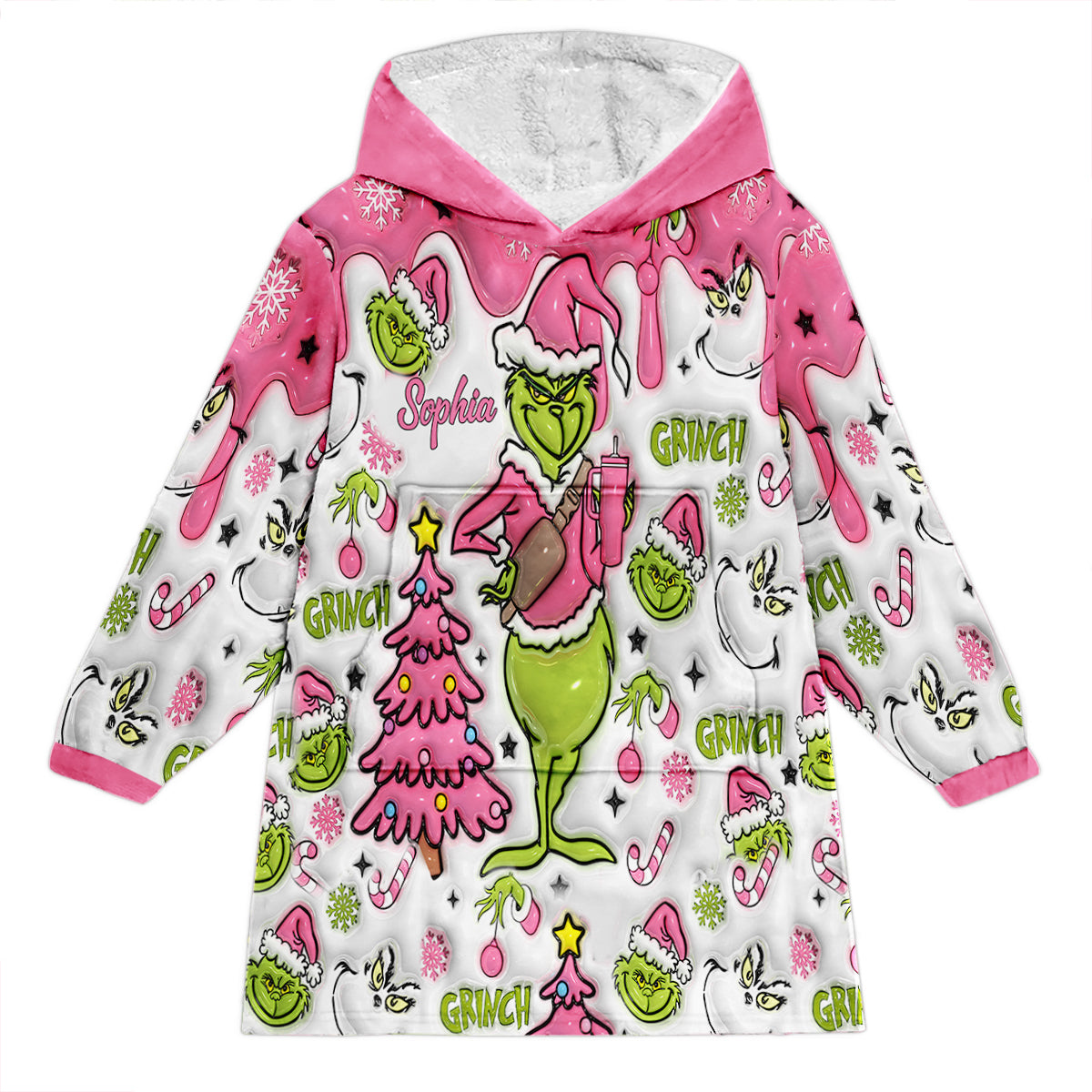 Personalized Grinch Blanket Hoodie Custom Name Gift for Christmas