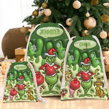 Load image into Gallery viewer, Personalized Grinch Drawstring Tote Bag for Christmas Gifts
