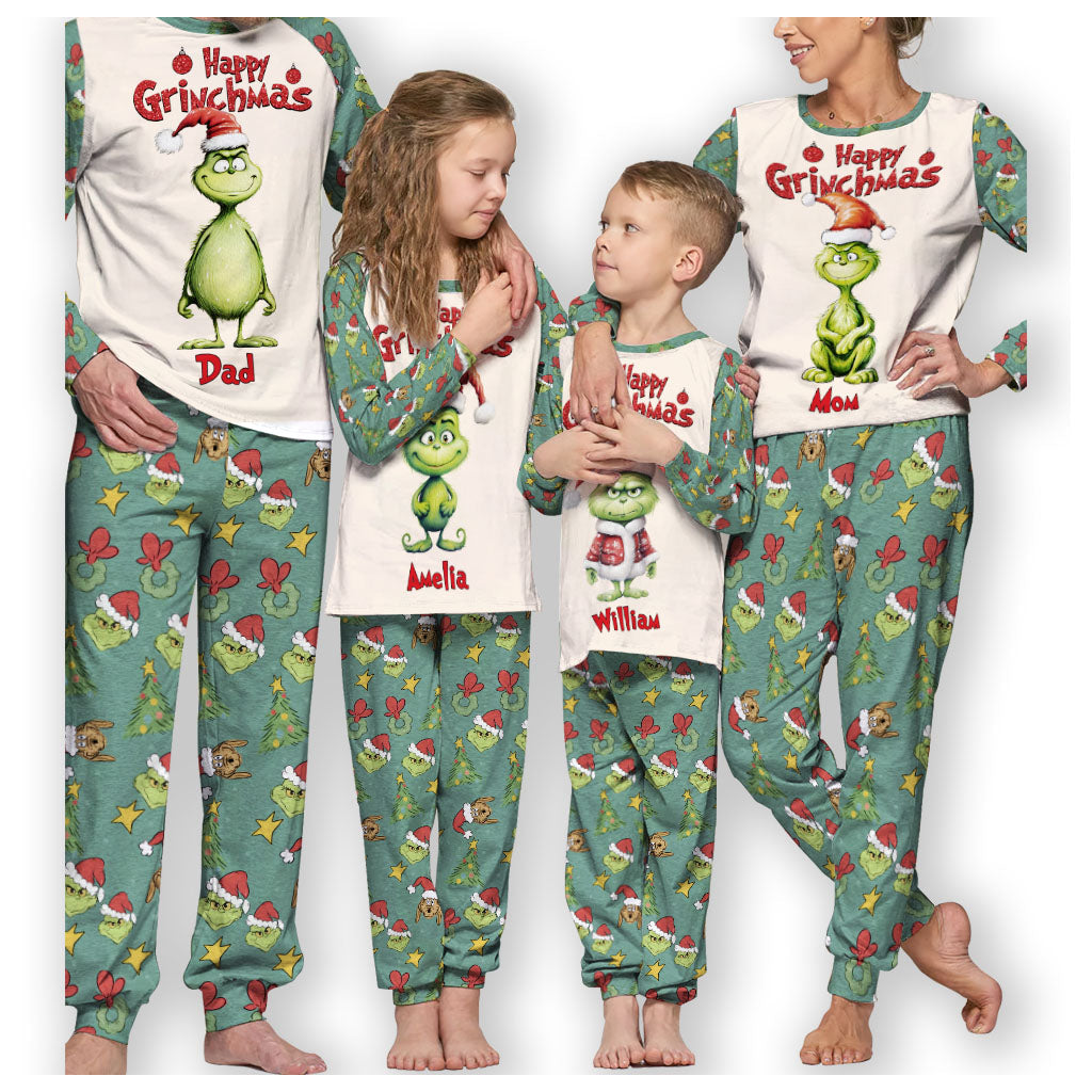 Personalized Grinch Christmas Pajama Set for Family | Custom Names