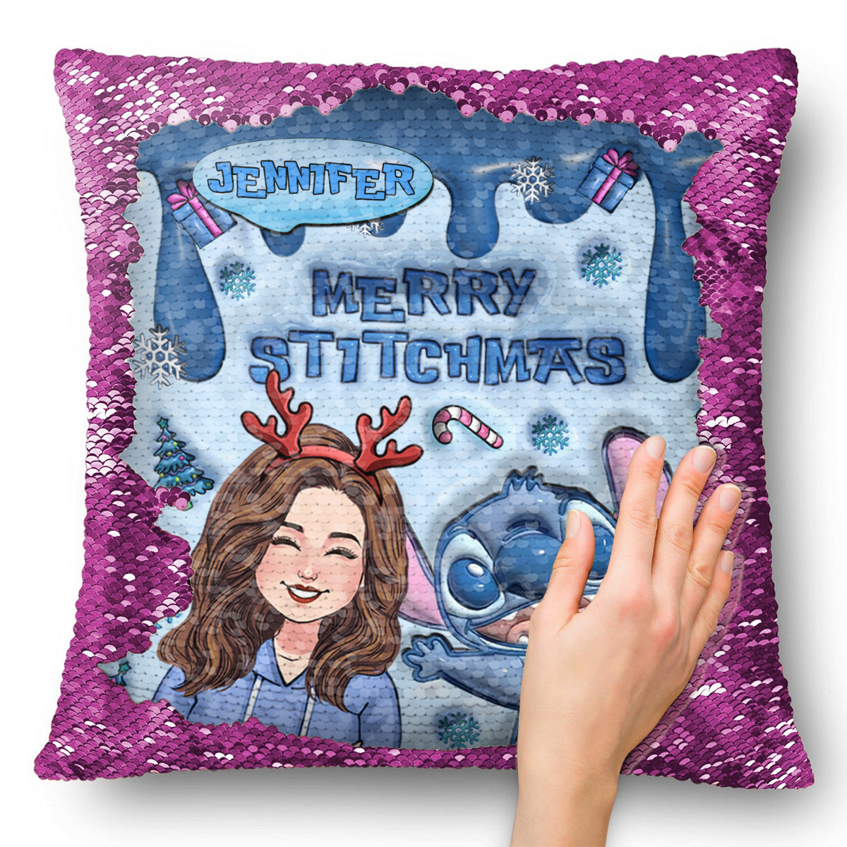 Personalized Sequin Pillow Cover Merry Christmas Gift for Mom