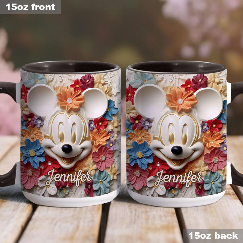 Personalized Floral Mouse Accent Mug Custom Name Gift for Mom