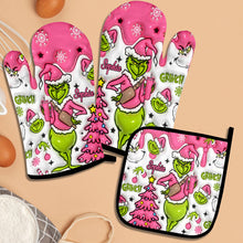 Load image into Gallery viewer, Personalized Merry Grinchmas Oven Mitts &amp; Pot Holder Set for Christmas
