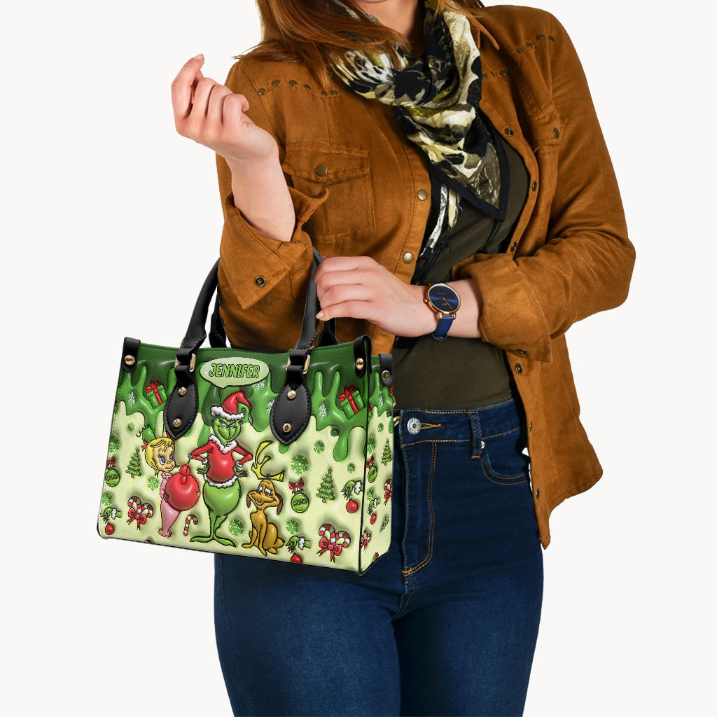 Personalized Grinchmas Leather Handbag Unique Gift for Mom