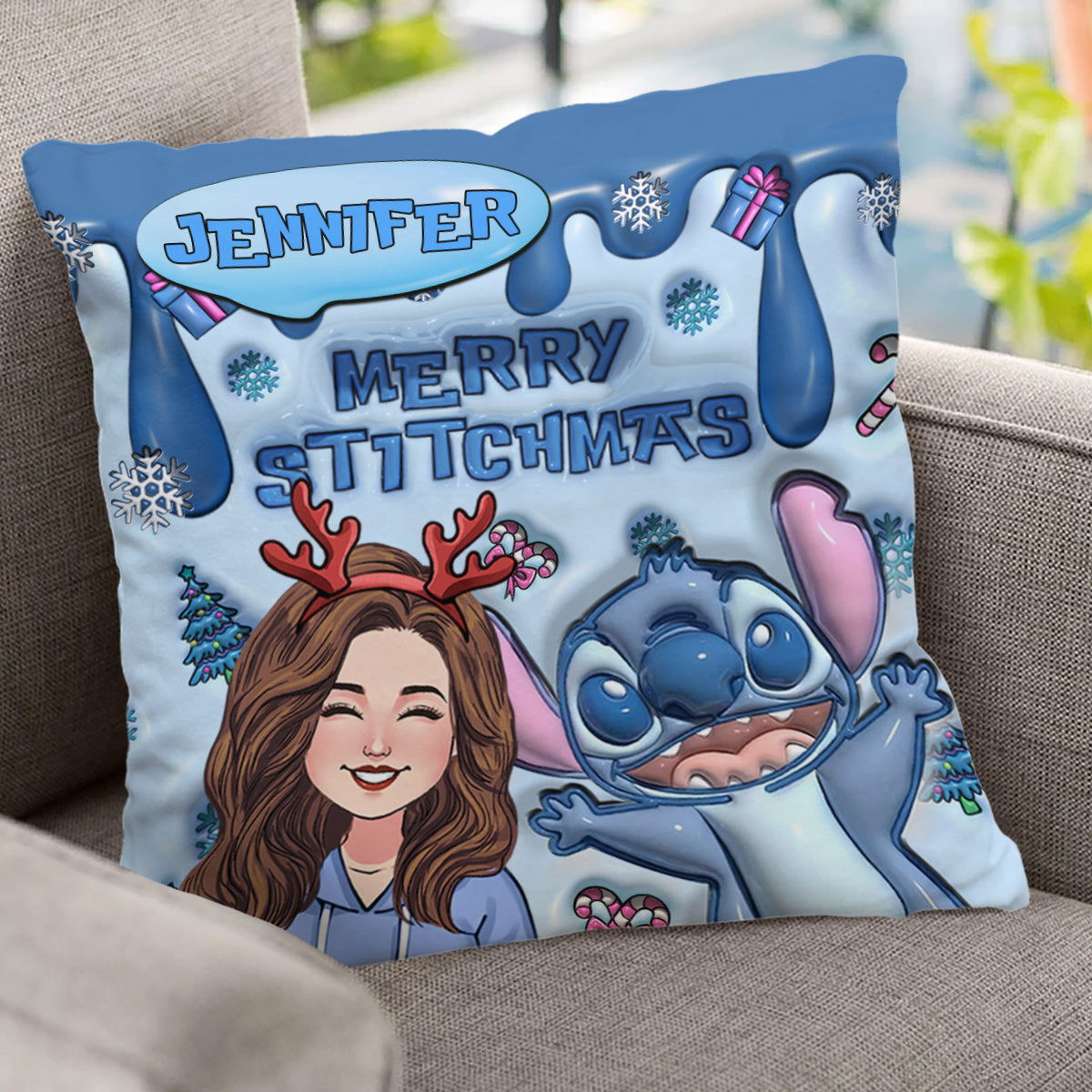 Personalized Ohana Throw Pillow Merry Stitchmas Gift Idea