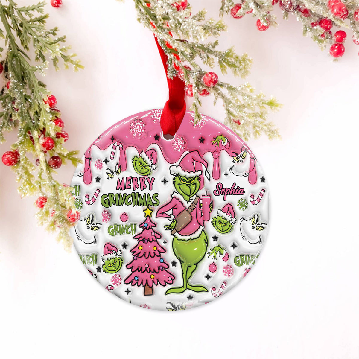 Personalized Merry Grinchmas Ceramic Ornament Gift for Christmas