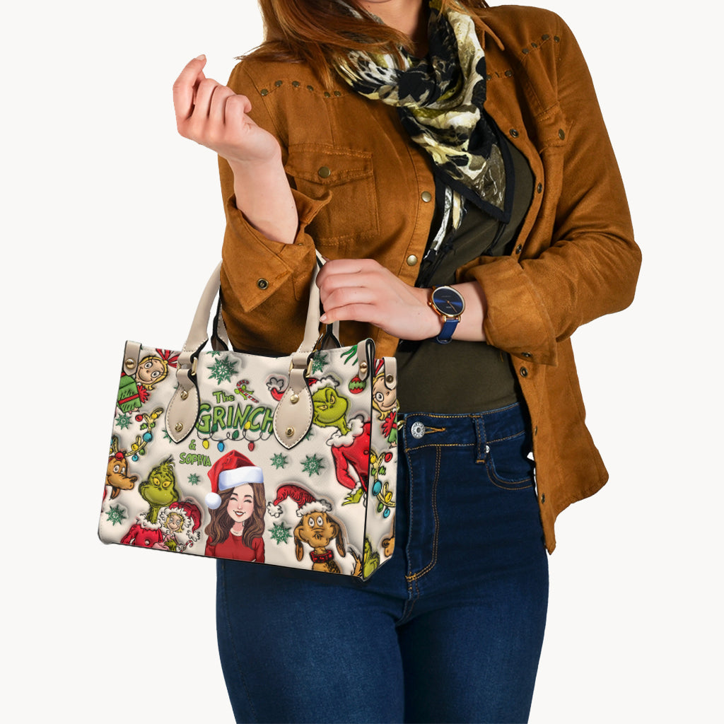 Customized Grinch Pattern Leather Handbag for Women - Unique Gift