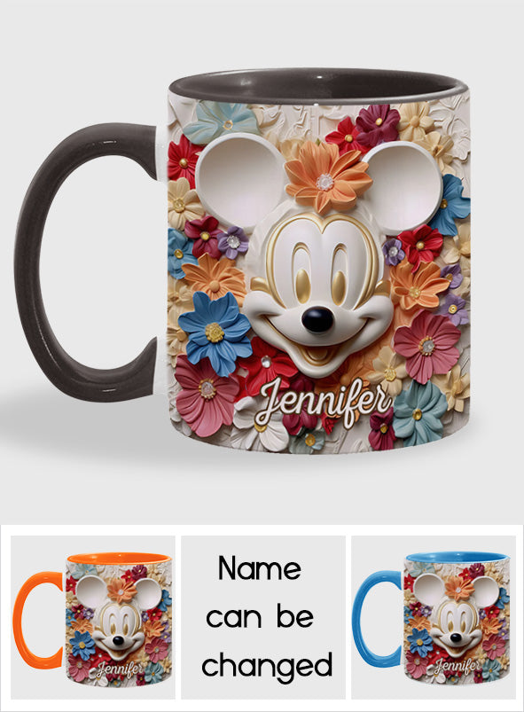 Personalized Floral Mouse Accent Mug Custom Name Gift for Mom