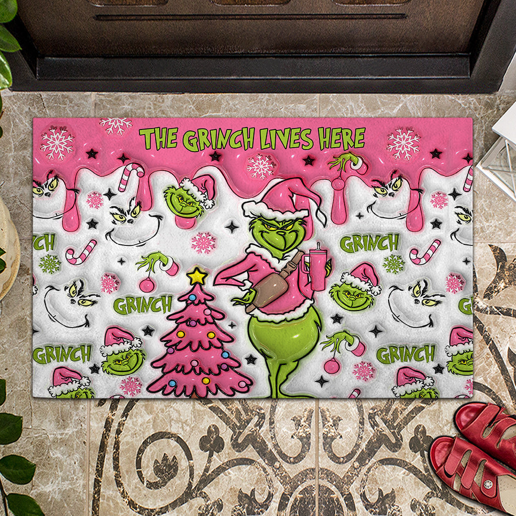 Personalized Grinch Christmas Doormat Custom Family Name