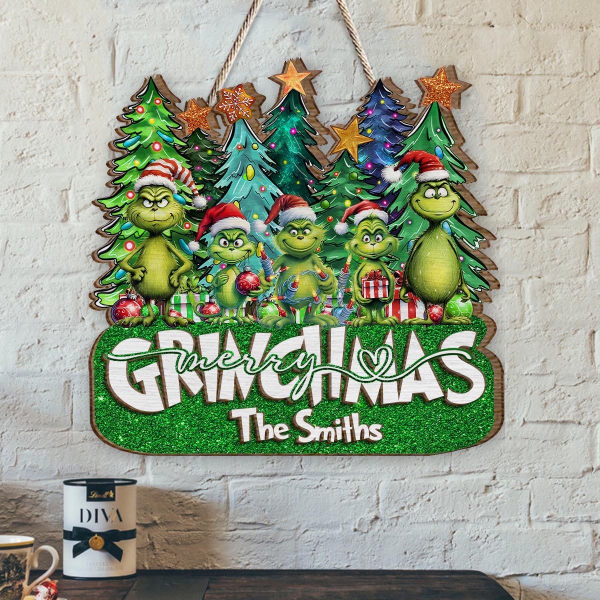 Personalized Merry Grinchmas 2 Layered Wood Sign for Christmas