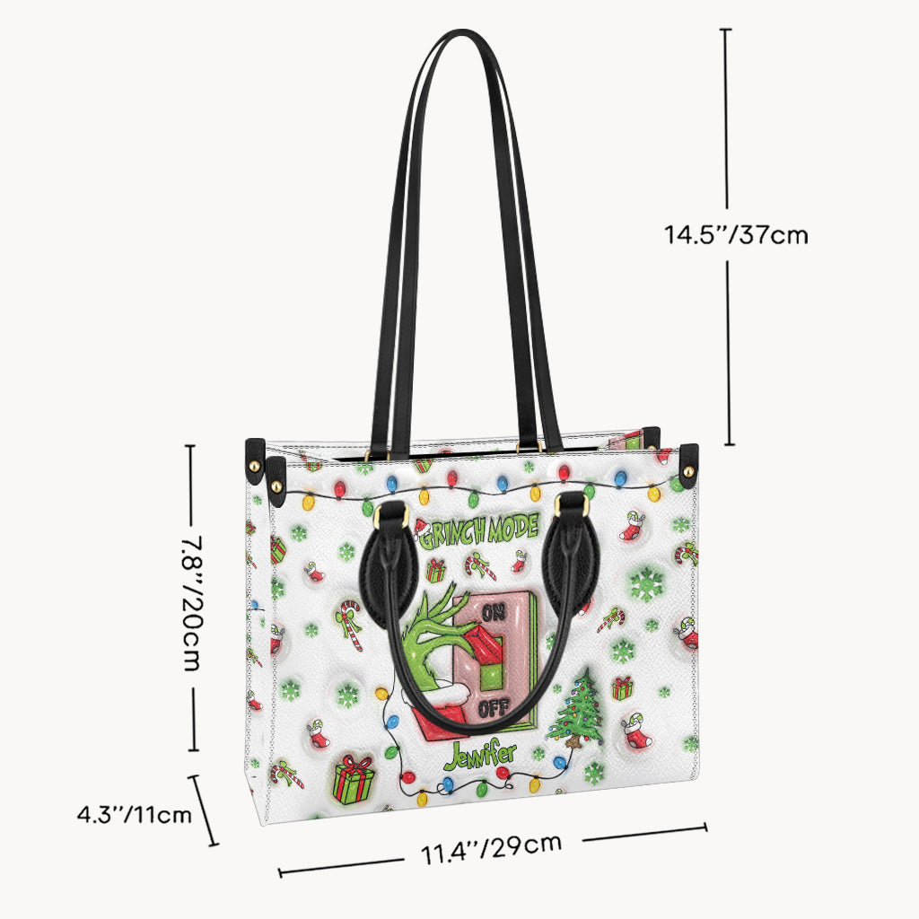 Personalized Grinch Mode Christmas Leather Handbag Gift for Her