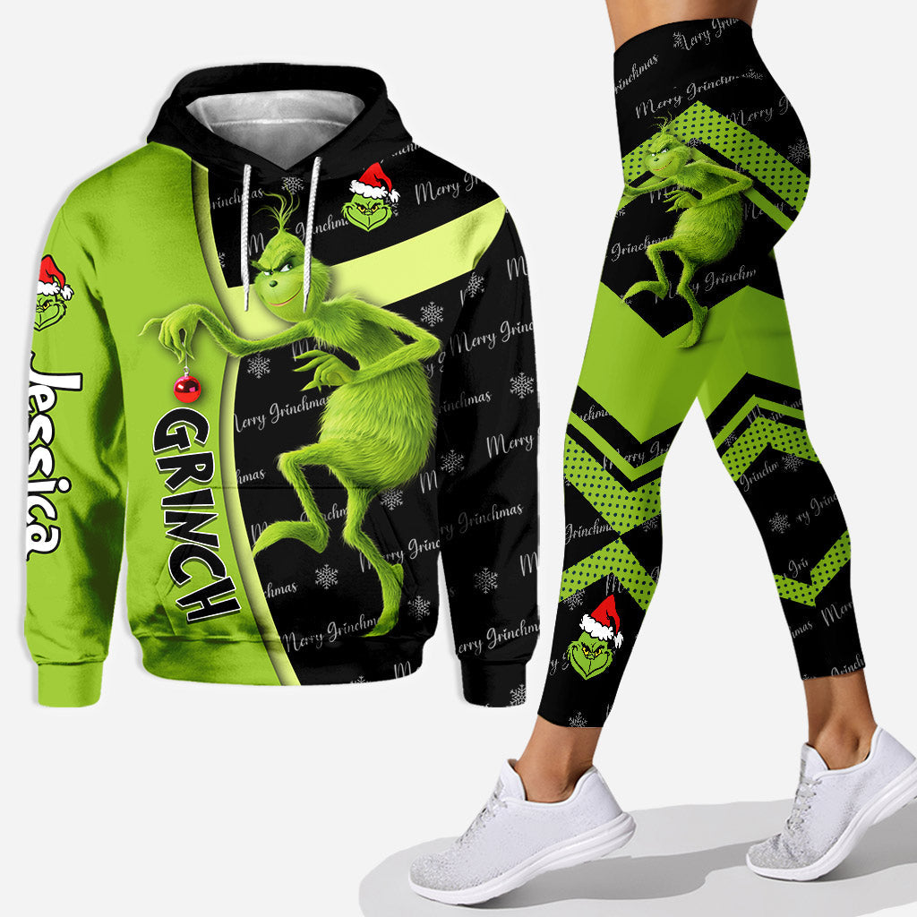 Personalized Grinch Hoodie and Leggings Custom Name Gift for Christmas