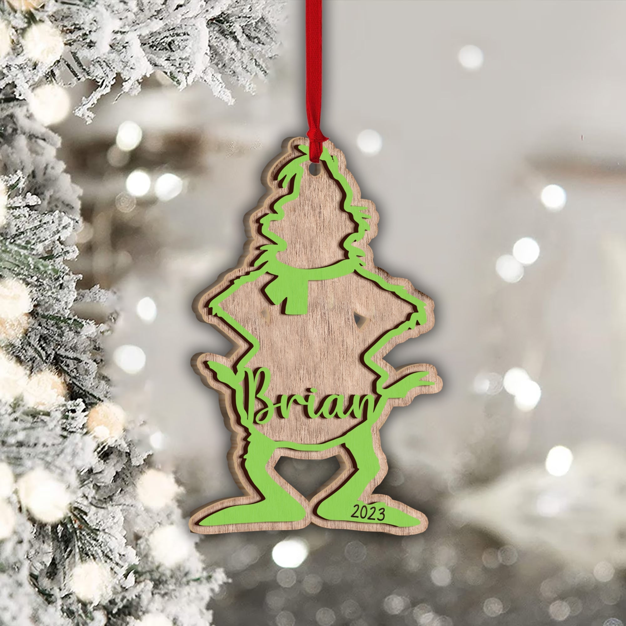 Personalized Grinchmas 2 Layered Ornament Custom Name Gift