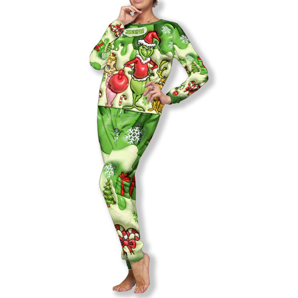 Personalized Grinch Christmas Pajamas Set for Family