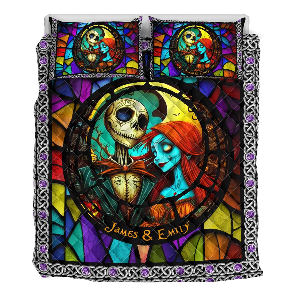 Personalized Nightmare Quilt Set Custom Name for Couples Halloween Gift