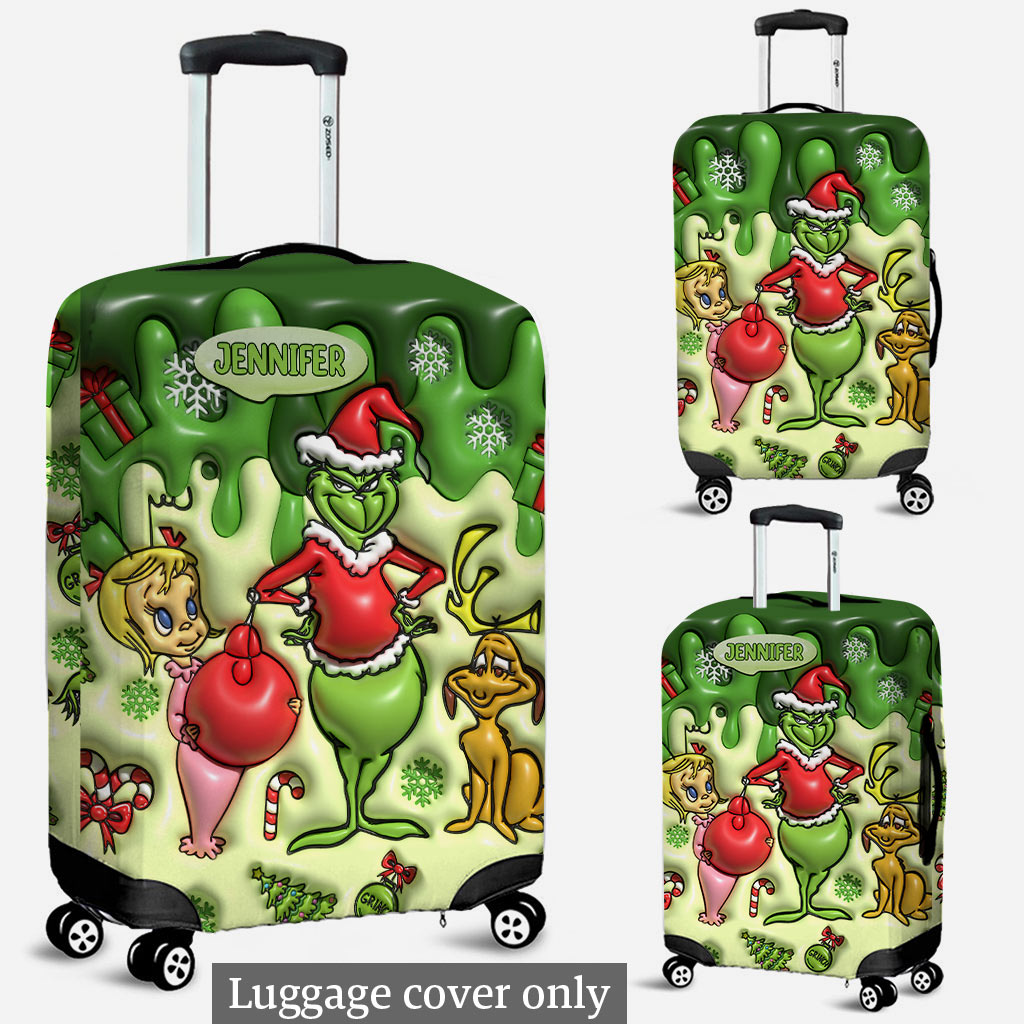 Personalized Grinchmas Luggage Cover Custom Family Name Gift