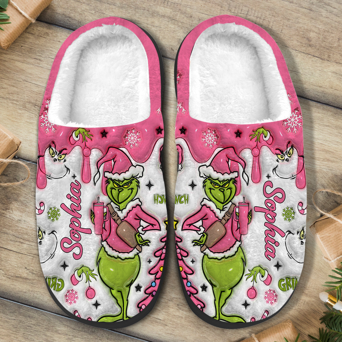 Personalized Grinchmas Slippers with Custom Name for Christmas Gift