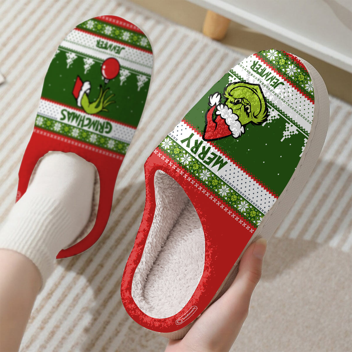 Personalized Merry Grinchmas Slippers Gift for Christmas