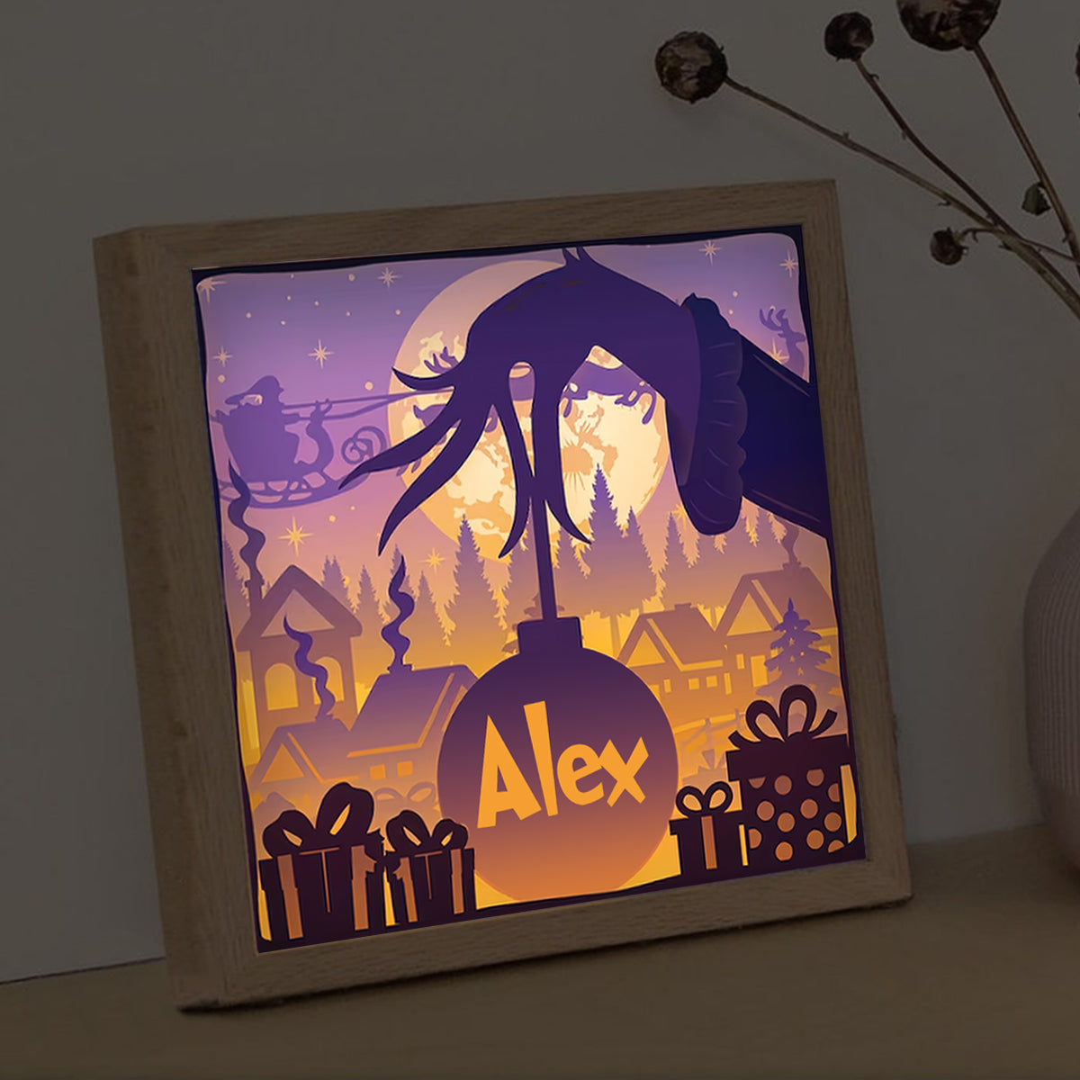 Personalized Christmas Light Shadow Box Custom Name Decoration Gift