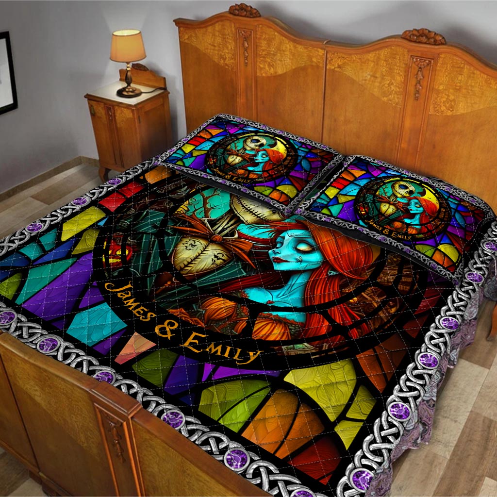 Personalized Nightmare Quilt Set Custom Name for Couples Halloween Gift