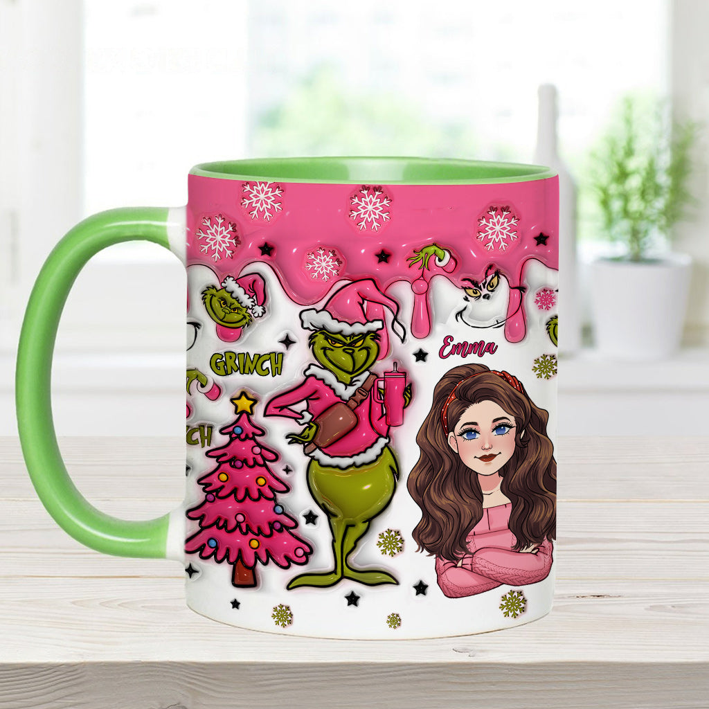 Personalized Grinch Accent Mug with Custom Name for Christmas Gift