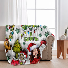 Load image into Gallery viewer, Personalized Grinch Christmas Blanket Custom Name Gift
