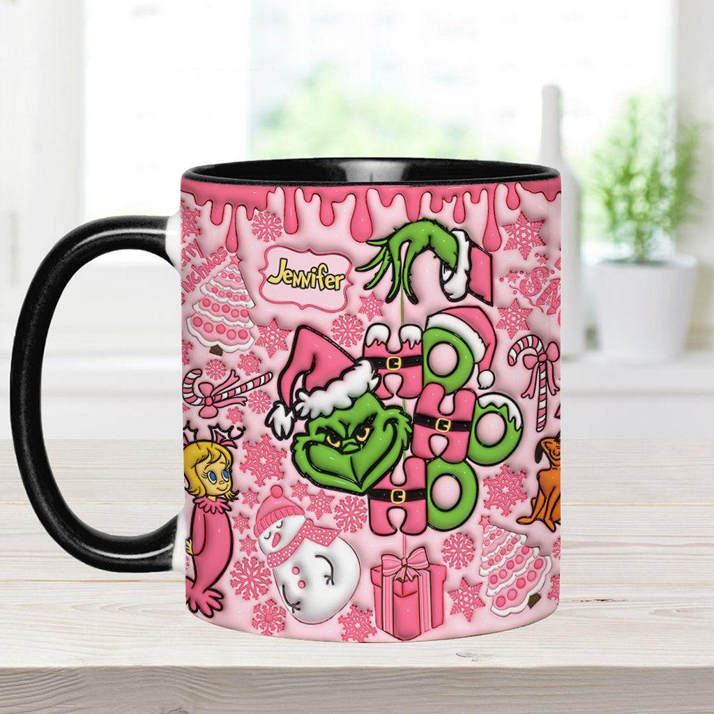 Personalized Grinch Christmas Accent Mug with Custom Name for Holiday Gifts