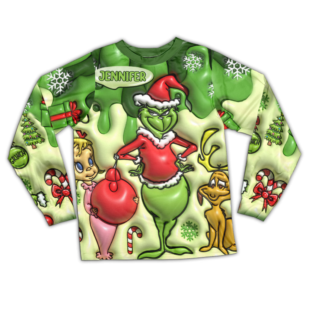 Personalized Grinch Christmas Pajamas Set for Family
