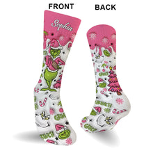 Load image into Gallery viewer, Personalized Grinch Socks Custom Name Holiday Gift for Her
