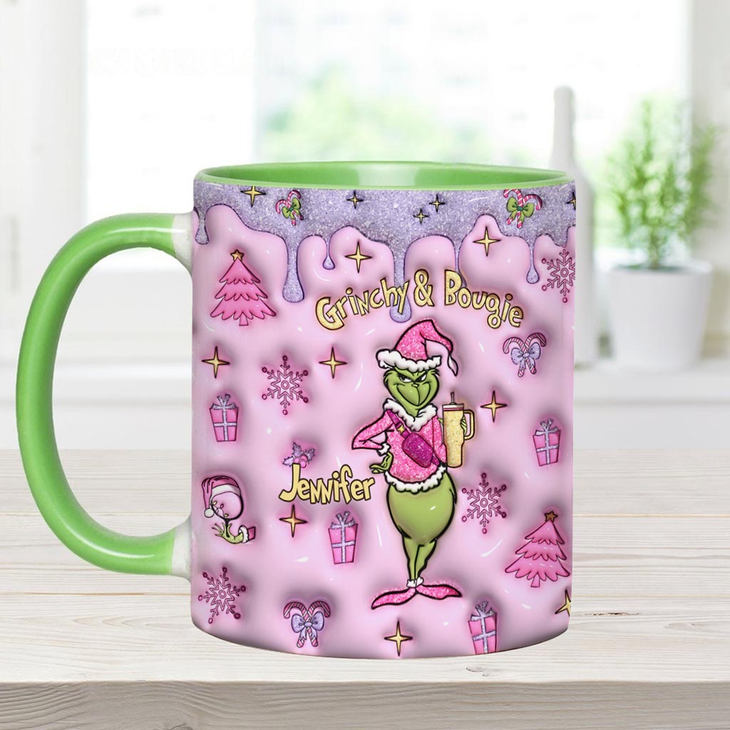 Personalized Grinchy & Bougie Accent Mug Custom Name Gift for Christmas