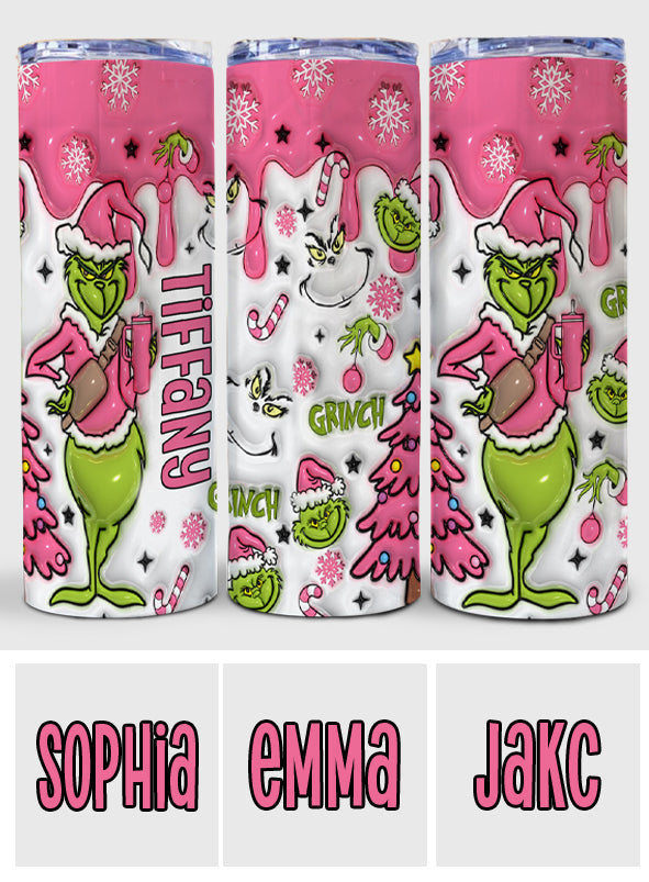 Personalized Grinchmas Skinny Tumbler Custom Name Holiday Gift