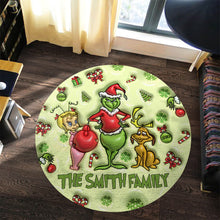 Load image into Gallery viewer, Personalized Grinch Christmas Round Rug Custom Family Name
