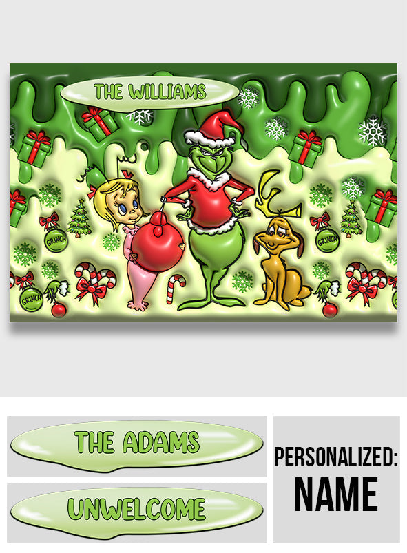 Personalized Grinch Christmas Doormat Custom Family Name Gift