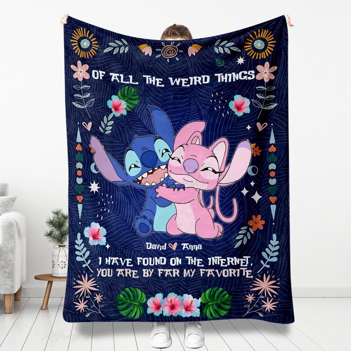 Personalized Ohana Blanket Custom Name Gift for Couples