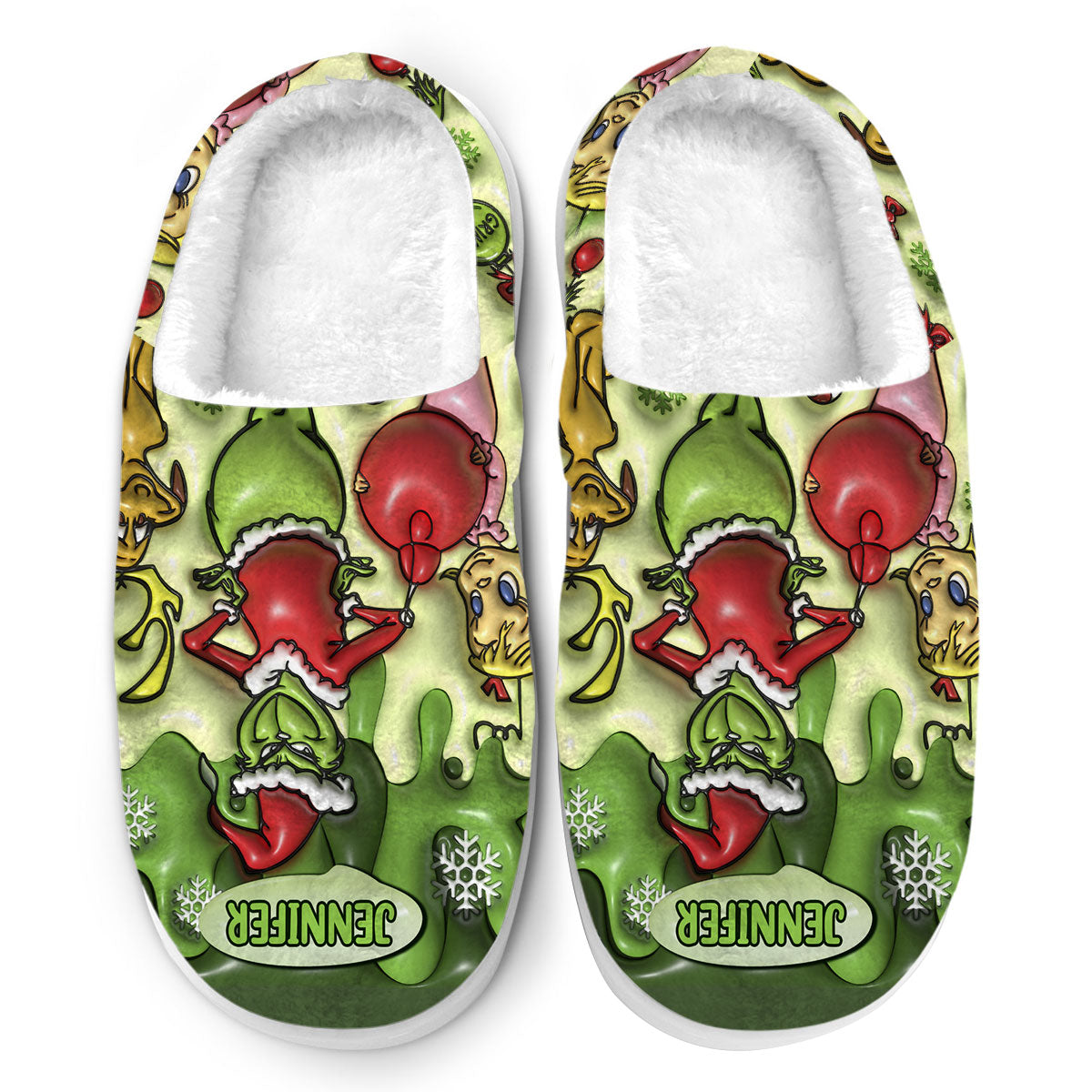 Personalized Christmas Slippers with Grinch Design for Adults | Cozy Holiday Gift