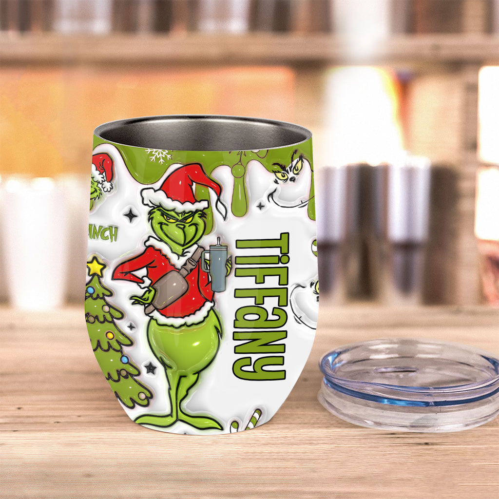 Personalized Grinch Wine Tumbler Custom Name Christmas Gift