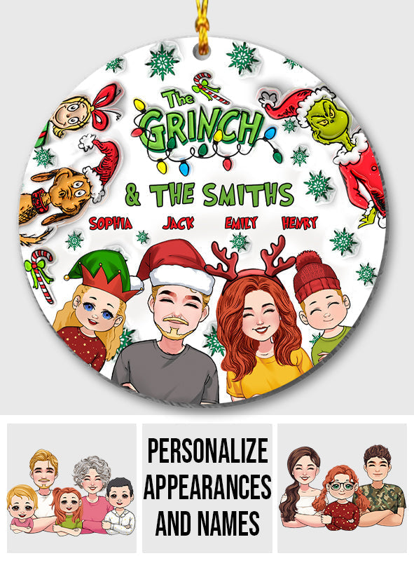 Personalized Christmas Ornament Custom Family Names Grinch Design