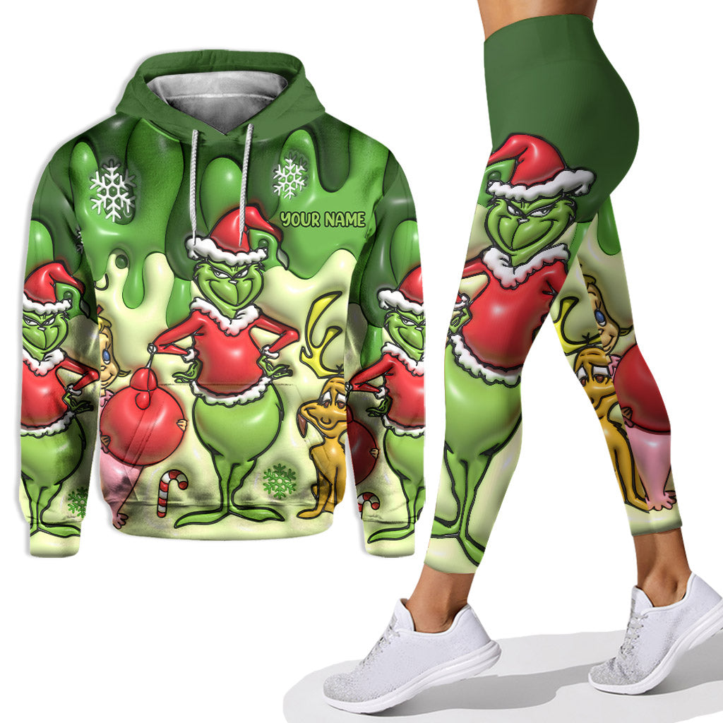 Personalized Grinch Hoodie & Leggings Set Custom Name Gift for Christmas