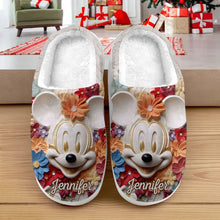 Load image into Gallery viewer, Personalized Mouse Slippers with Custom Name Floral Design Gift
