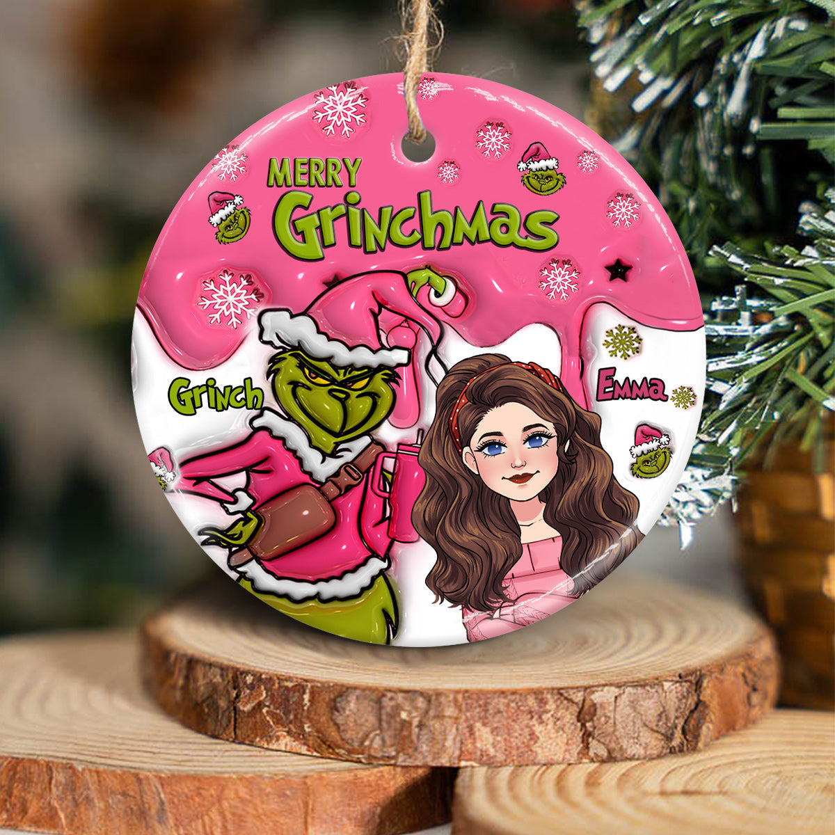 Personalized Ceramic Christmas Ornament Merry Grinchmas Gift