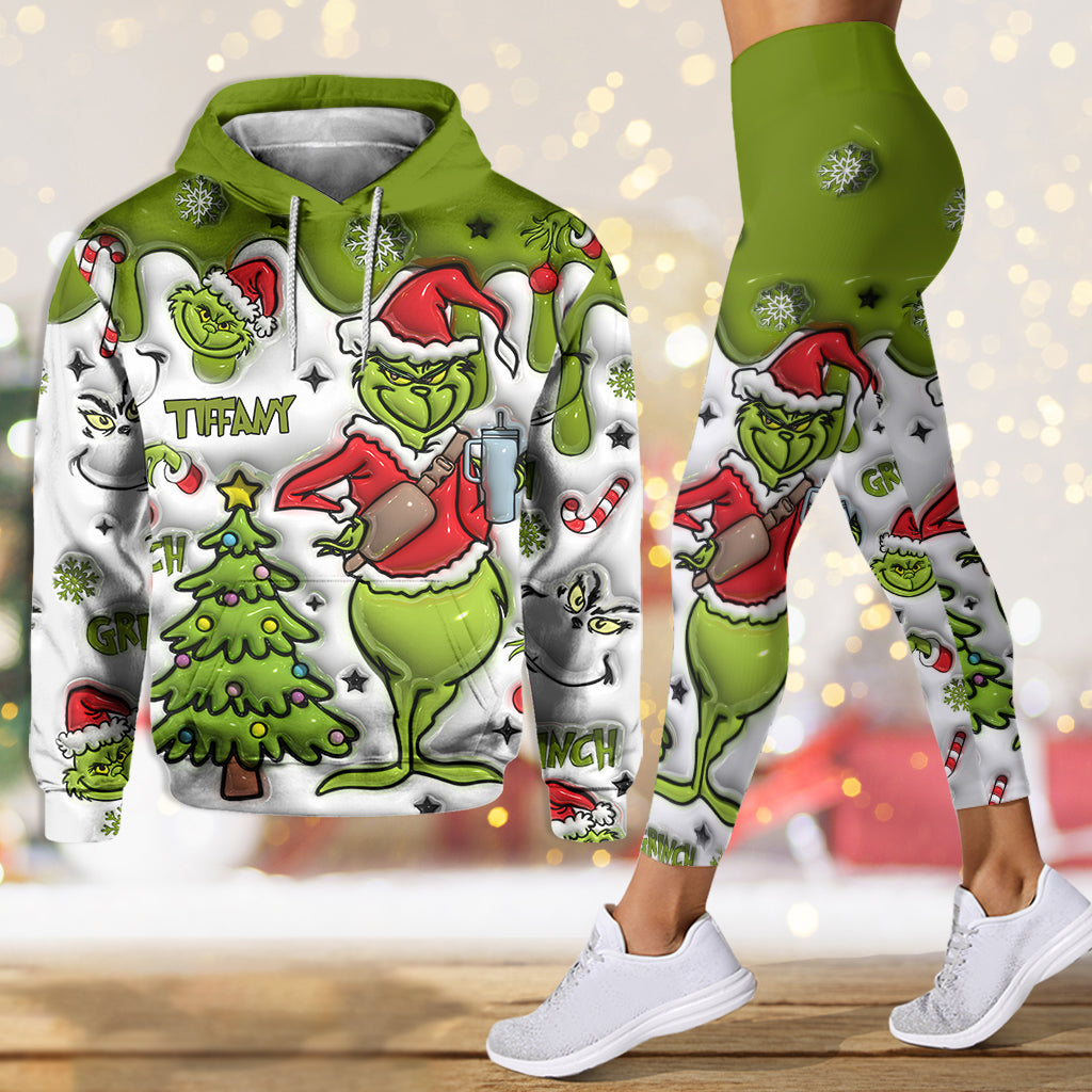 Personalized Grinch Hoodie and Leggings Set Christmas Gift