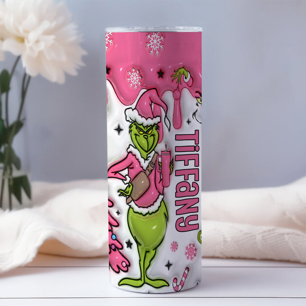 Personalized Grinchmas Skinny Tumbler Custom Name Holiday Gift