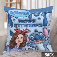 Load image into Gallery viewer, Personalized Ohana Throw Pillow Merry Stitchmas Gift Idea
