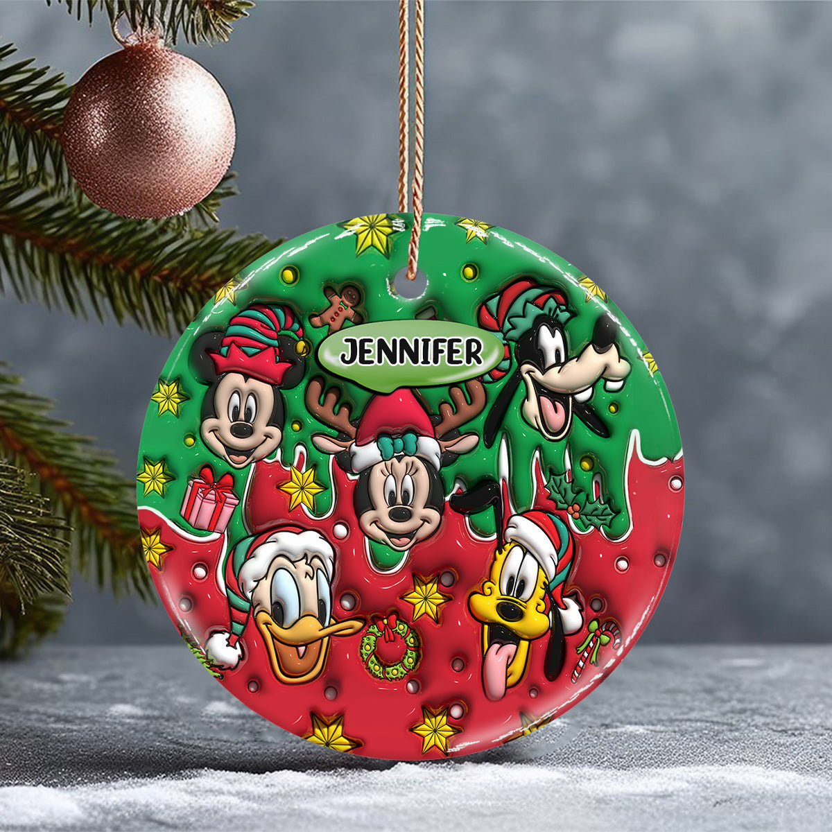Personalized Ceramic Circle Ornament Christmas Gift for Kids