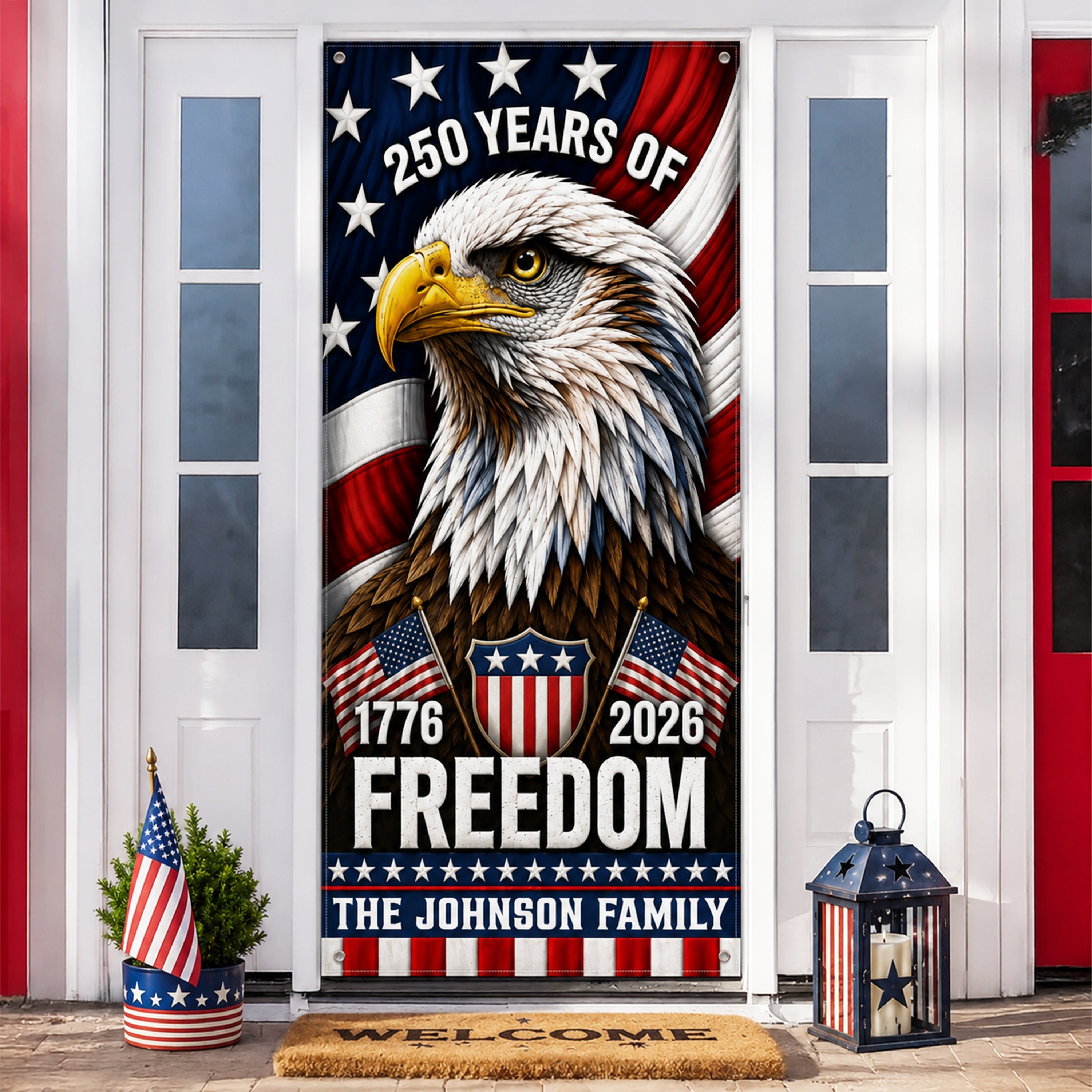 Personalized 250 Years Freedom Eagle Door Cover Gift