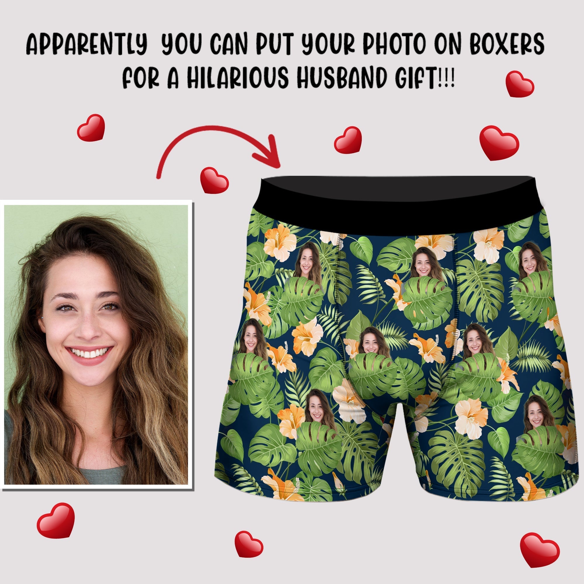Custom Photo Tropical Floral Boxers Personalized Gift for Husband