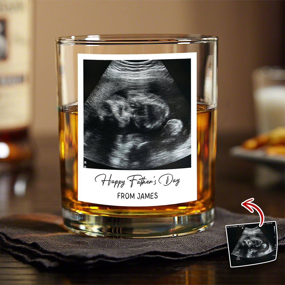 Personalized Ultrasound Photo Rock Glass Custom Gift for Dad