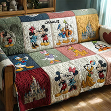 Load image into Gallery viewer, Personalized Quilted Sofa Cover Disney Characters Gift for Her
